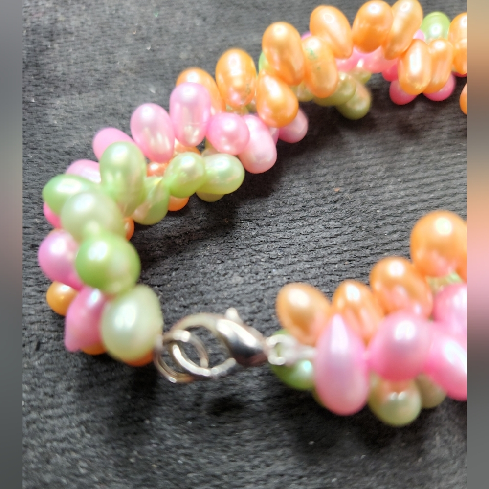 Handmade Martigras 3-Stranded Baroque Freshwater Pearls Bracelet Silver, Size 7" - Picture 6 of 7